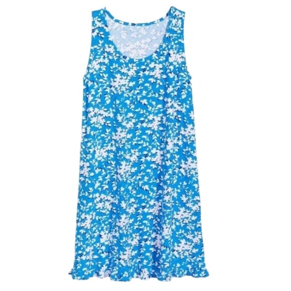 Draper James Nightgown Pajamas Ruffle Nightie Blue Floral White Dress Short S M - Picture 3 of 13